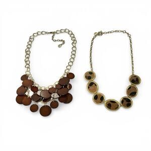 Talbots Lot 2 Statement Necklaces Bib Layered Discs And Animal Print Chain Link